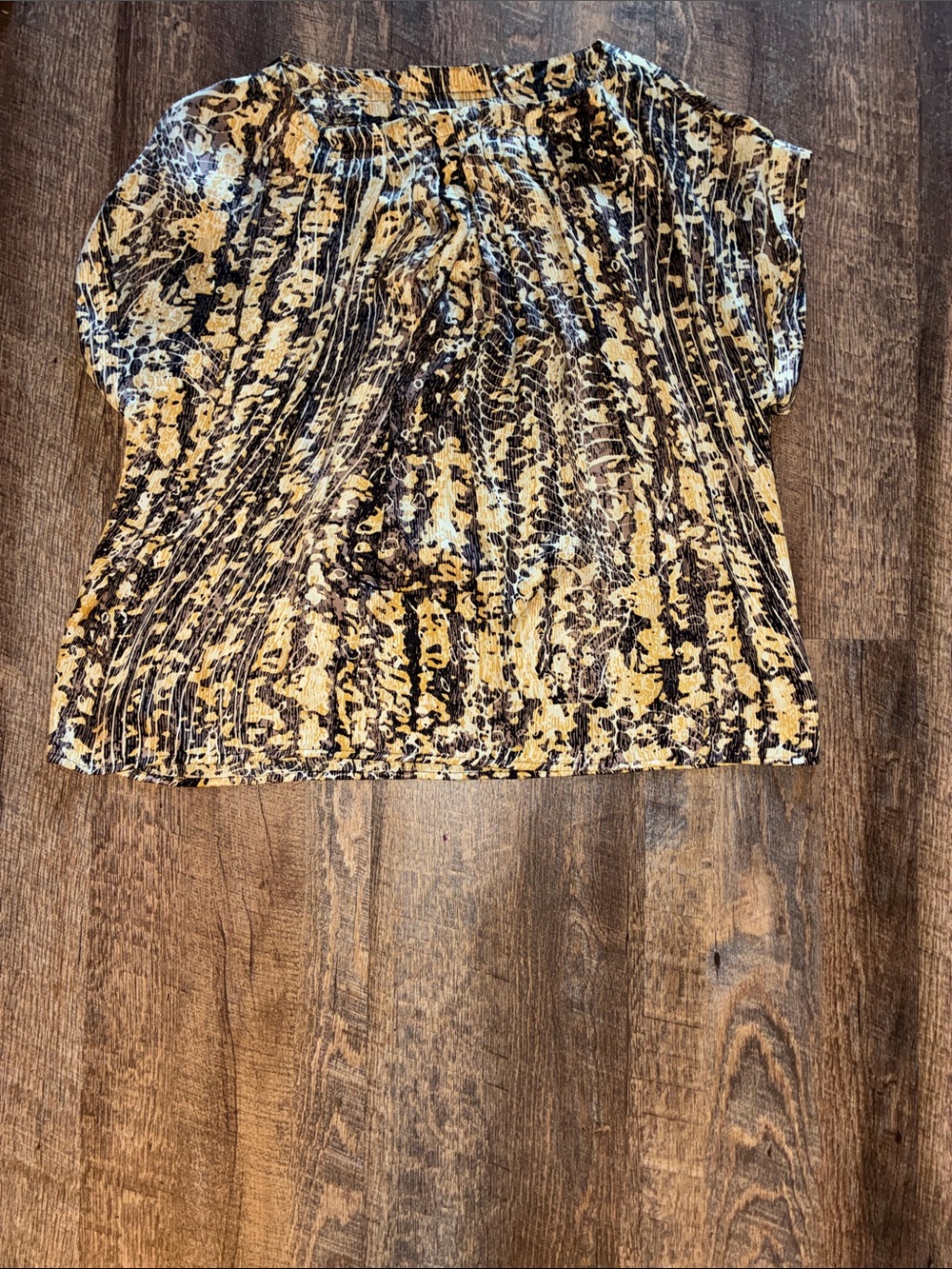 Agora Yellow Black Print Cap-Sleeve Blouse